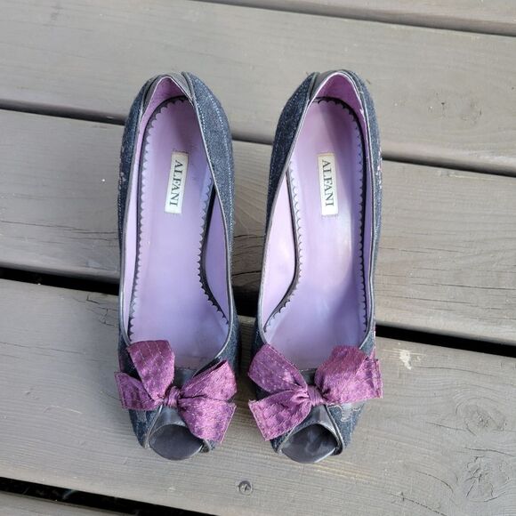 Vintage 90s y2k Floral Embroidered Pinstripe Bow Stiletto Lolita Girlie Heels - Picture 4 of 8